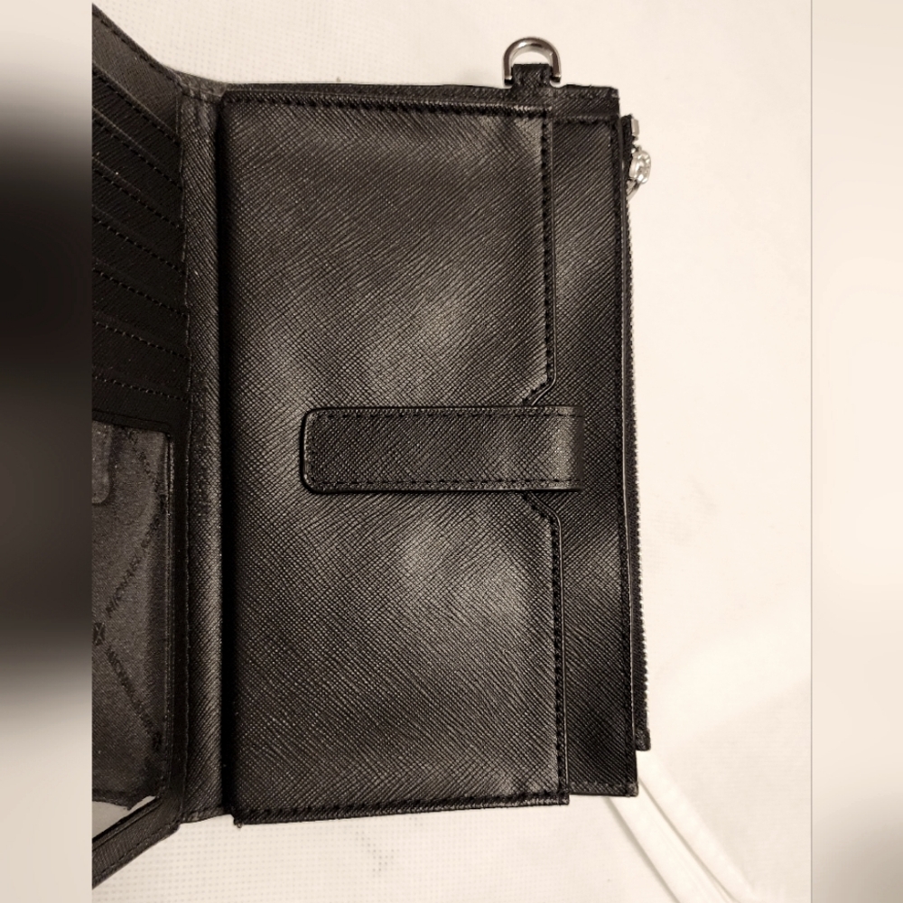 NWOT Michael Kors Jet Set Travel Double zip wristlet Leather wallet Black Silver - Picture 12 of 15
